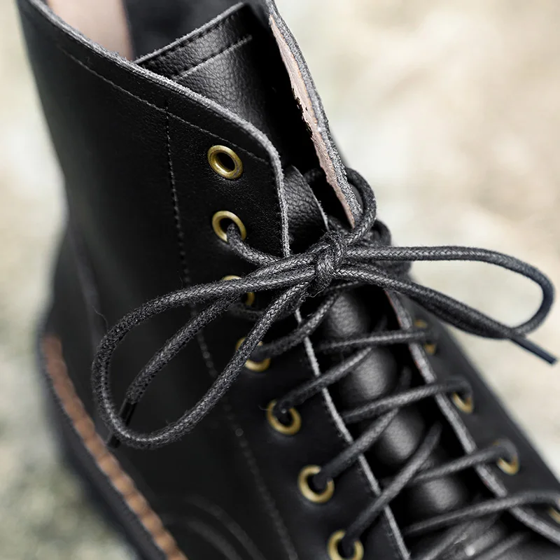 

Genuine Leather Ankle Boots Women Autumn Winter Low Heels Shoes G221 Fashion Woman Round Toe Lace Up Black Beige Martin Boots
