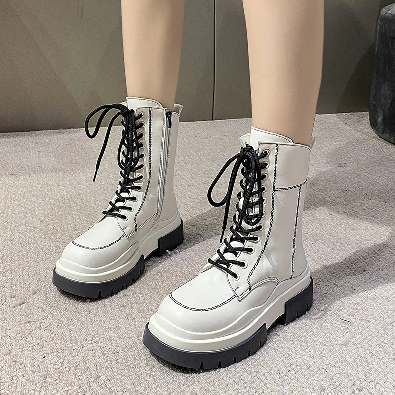 Женские мотоциклетные ботинки со шнуровкой Новые осенне-зимние женские