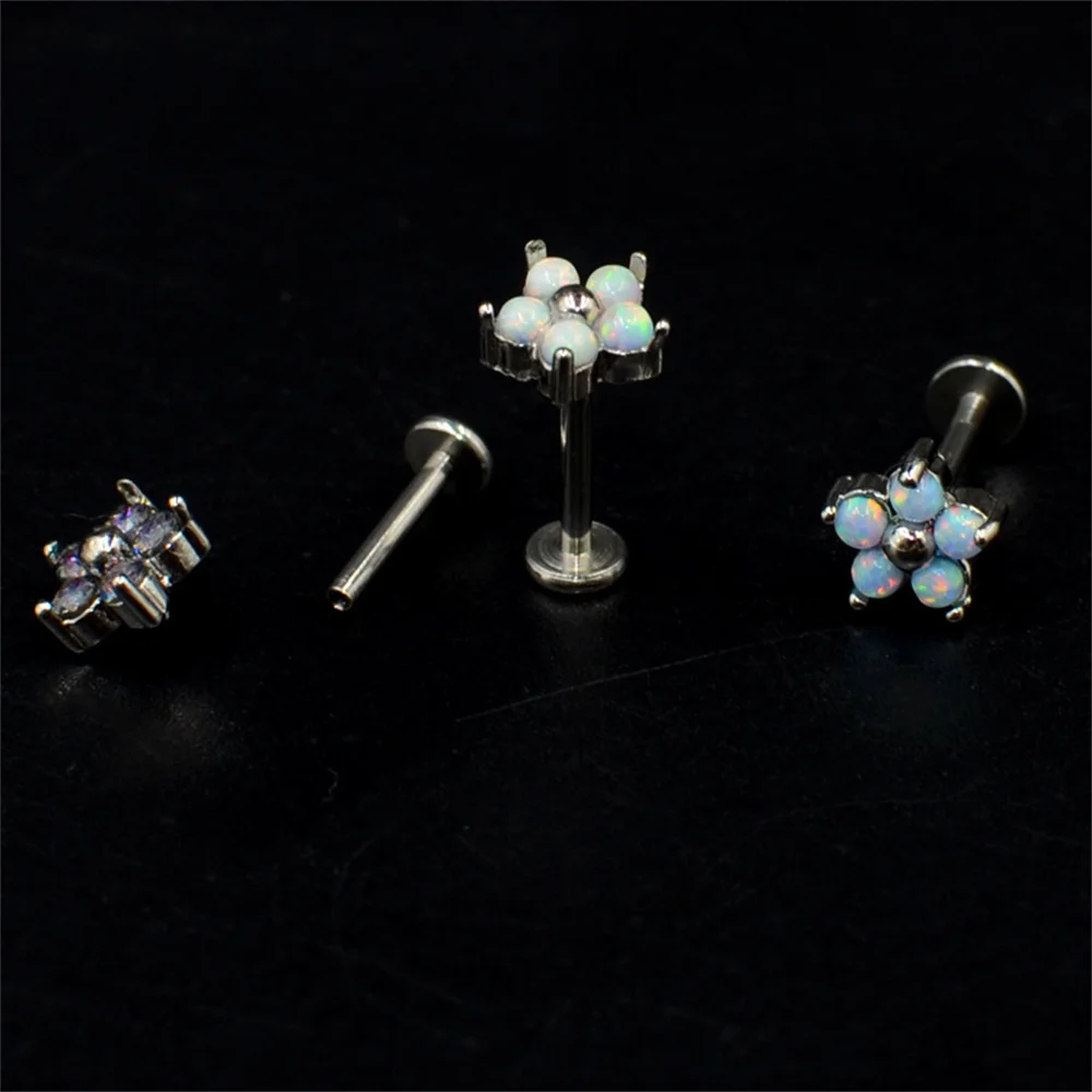 

4pcs G23 Titanium Lip Labret Ring Jewelery Tragus Cartilage Ear Studs Earring Piercing Internal Straight Copper Opal Flower