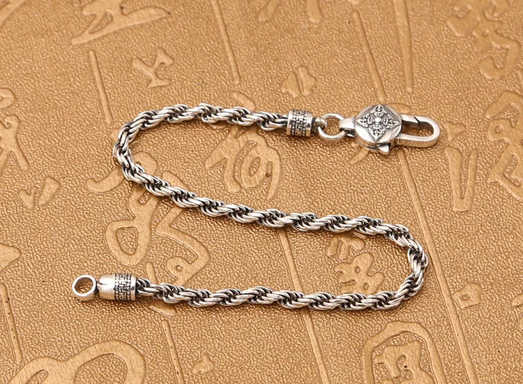 

925 Sterling Silver Braided Rope Chain Bracelets Tibetan Buddhism Mantra Six Words And Vajra Engraved Prayer Jewelry