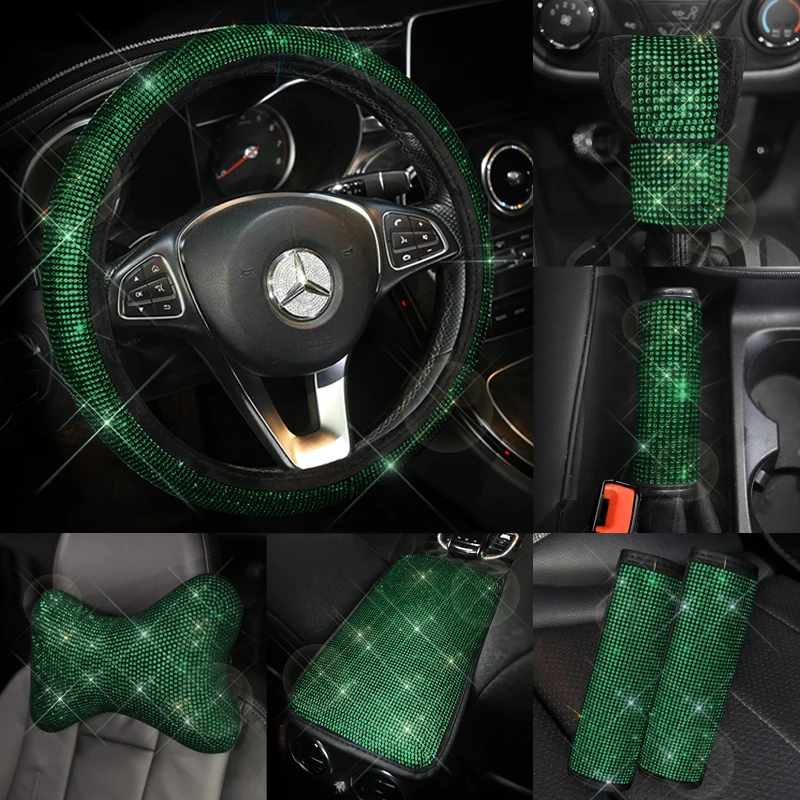Car Interior Decoration Green Car Accessori Seat Cover Bling Crystal Full Set Women Rhinestone Cushion, Universal Size, Luxury Car Interior Decoration Green Car Accessori Seat Cover Bling Crystal Full Set Women Rhinestone Cushion, Universal Size, Luxury