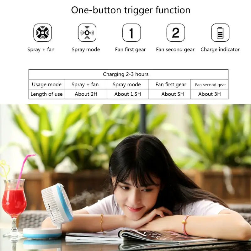 

Portable Rechargeable Handheld USB Mini Cooling Misting Fan Personal Humidifier T84C