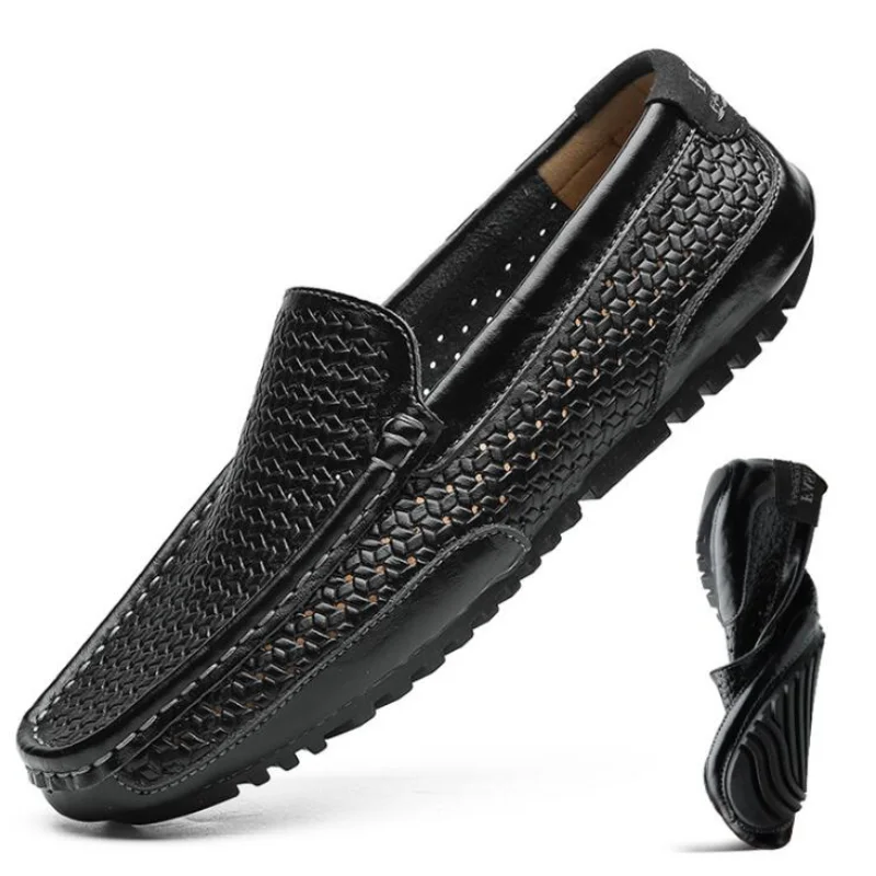 

Summer Men Shoes Casual Luxury Brand Genuine Leather Mens Loafers Moccasins Italian Breathable Slip on Boat Shoes 2021