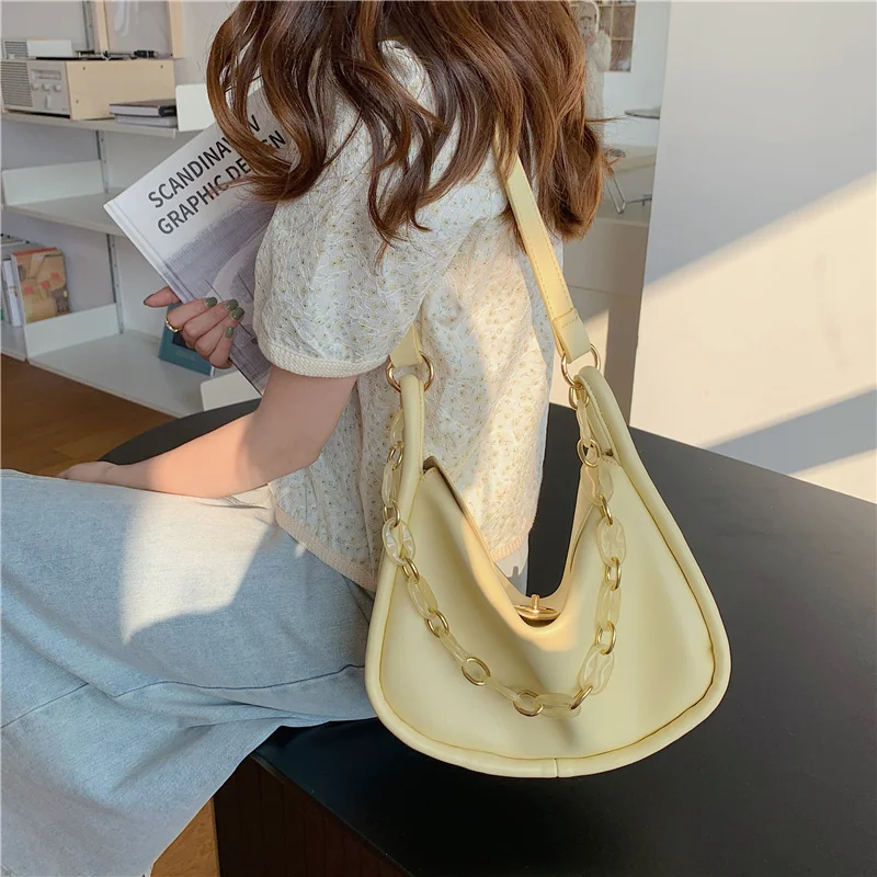 

Summer Yellow Women Underarm Bag Fashion Simple Ladies Chain Large Shoulder Messenger Bag Elegant Female Girls Tote Handbags
