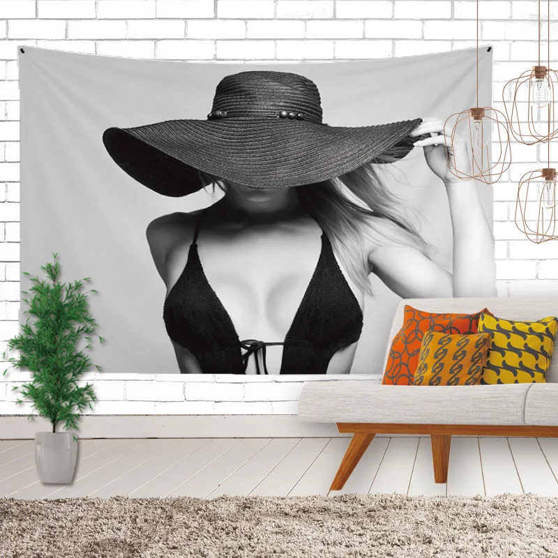 

Сексуальный европейский и американский гобелен для девушек, настенный подвесной современный фон, Декор, настенный гобелен, черный цвет