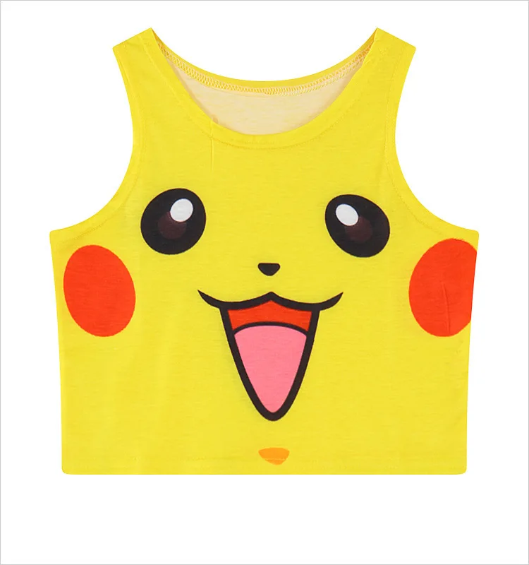 Pikachu Карманный кроп-топ с монстрами Женская майка Сейлор Мун чармандер, Сквиртл булбазавр принт майки Харадзюку без рукавов Футболка жилет - Цвет: Pikachu