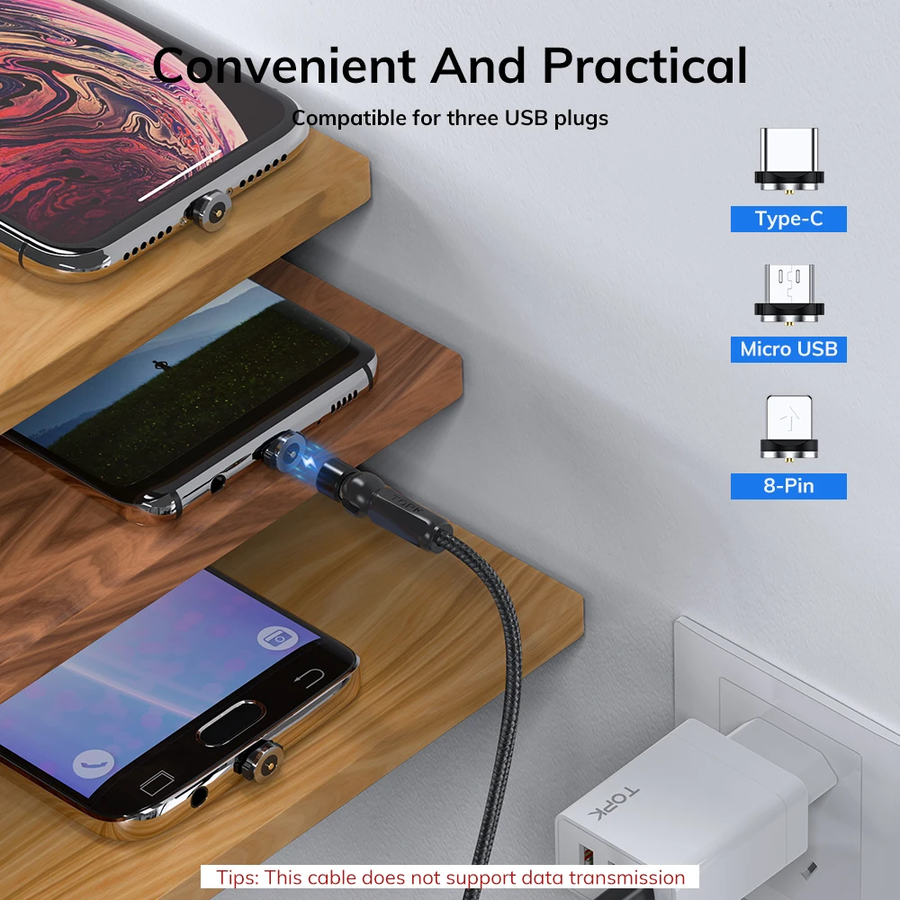 Магнитный USB-кабель TOPK AM68 поворот на 540 градусов кабель Micro USB Type-C магнитное