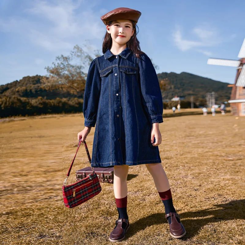 

Kids Girls Long Sleeve Button Denim Dress 10 12 years Casual Clothing 2020 New Autumn Winter Teen Girls Outfit