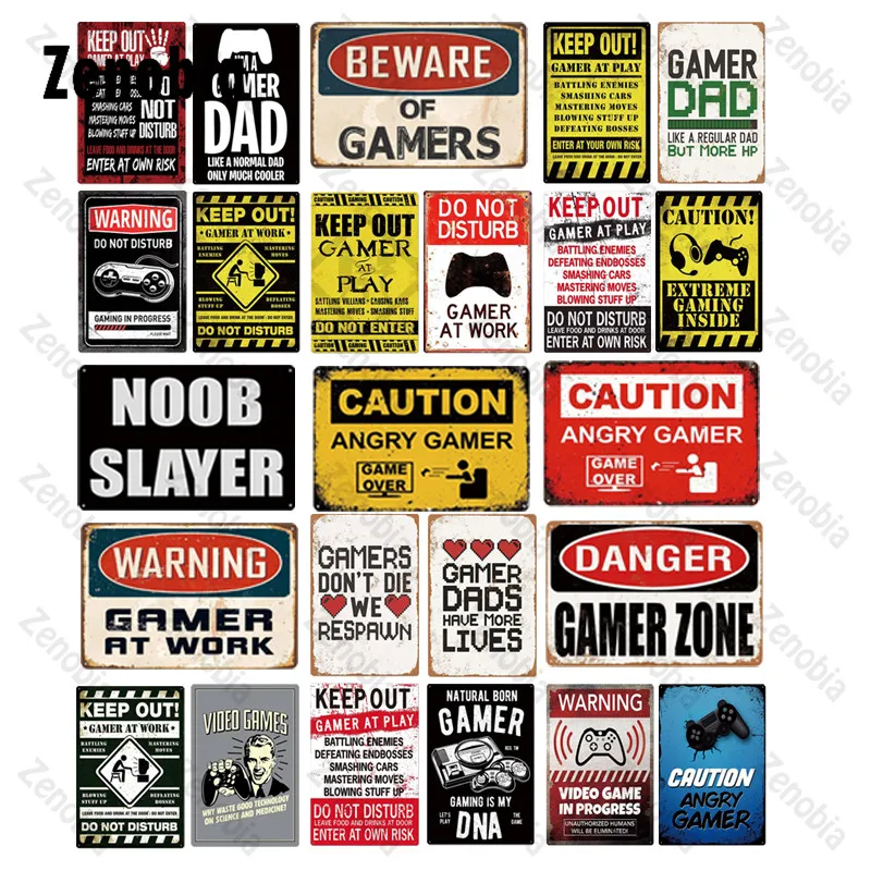

Game Room Metal Sign Vintage Metal Tin Signs Be Ware of Games Danger Gamer Zone for Home Club Game Room Man Cave Wall Decoration