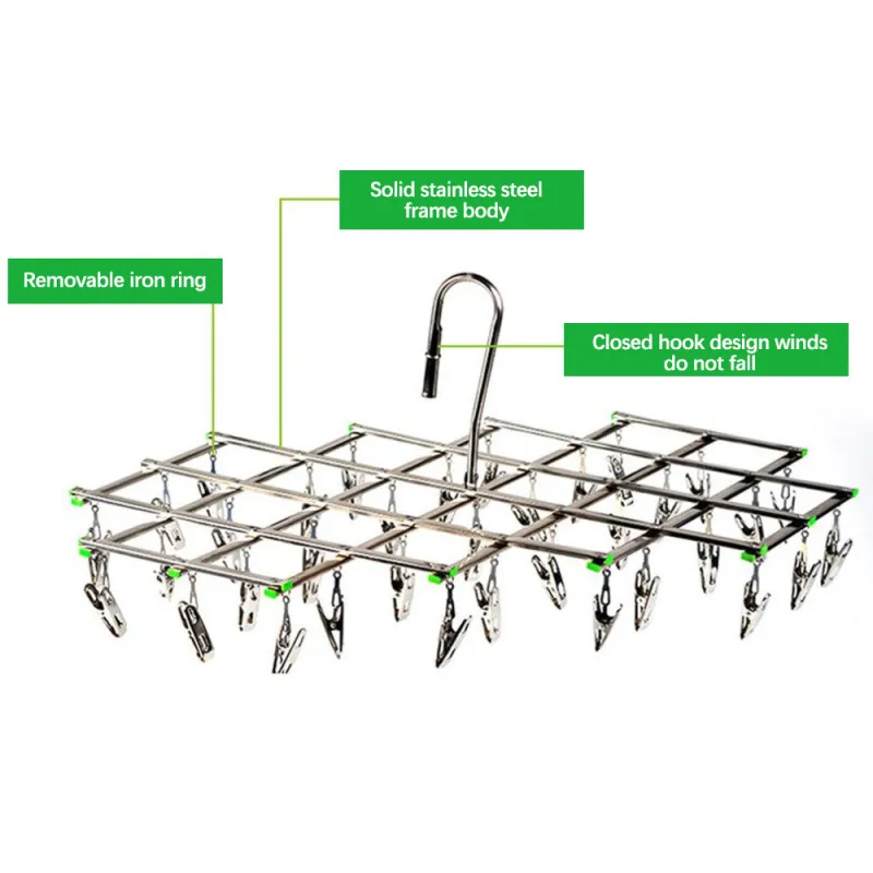 35 Clips Stainless Steel Laundry Rack Foldable Sock Clothes Airer Folding Hanger Drying Underwear Socks Holder | Дом и сад