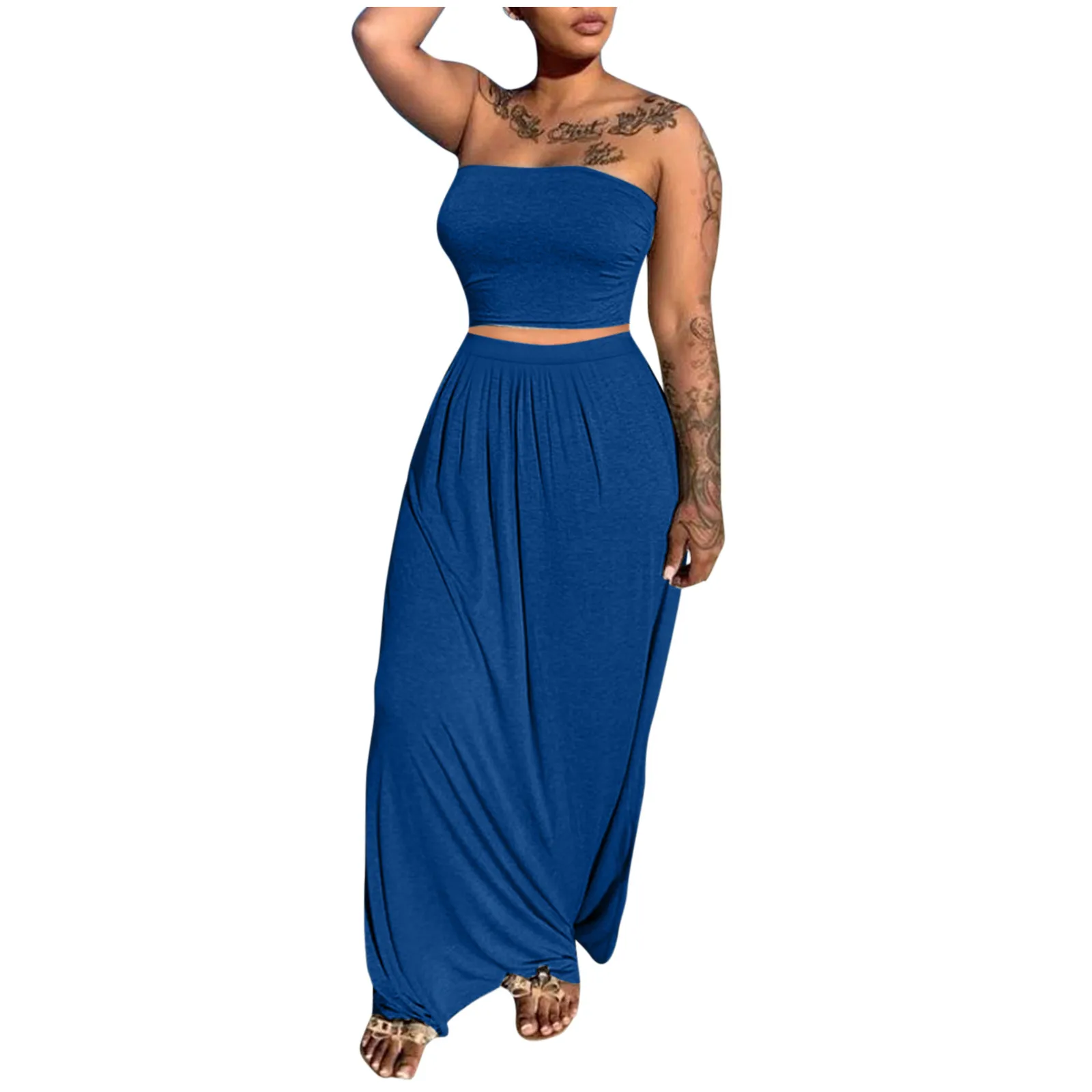 

Two-Piece Women's New Style Dress Suit Causal Solid Top Slit Fashion Beachwear Long Maxi Skirt Suit Laidies Dress Set 2021