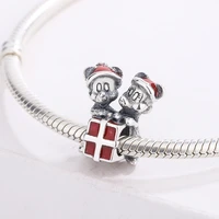 925 sterling silver red enamel christmas gift mickey minnie decoration pendant charm bracelet diy jewelry making for pandora