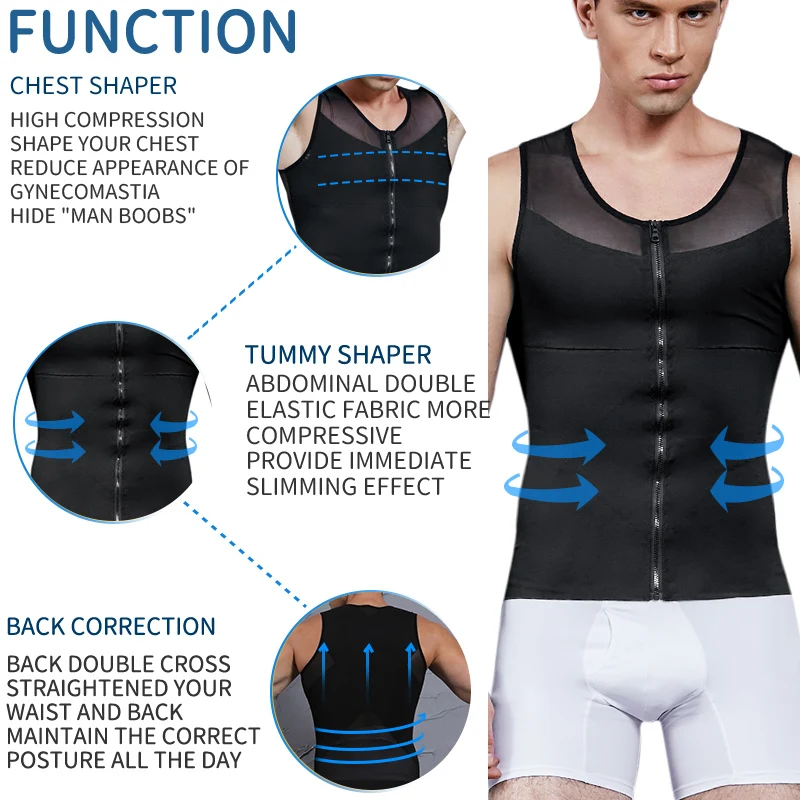 Men Chest Compression Shirt Body Shaper Abdomen Reducer Tops Gynecomastia Waist Trainer Corset Vest Tummy Slimming Tank Bodysuit