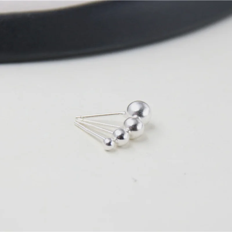 JINSE 3mm 4mm 5mm 6mm Small Silver Bead Ball Stud Earring 100% Real Solid Genuine 925 Sterling Retail &amp Wholesale TYC182 | Украшения и