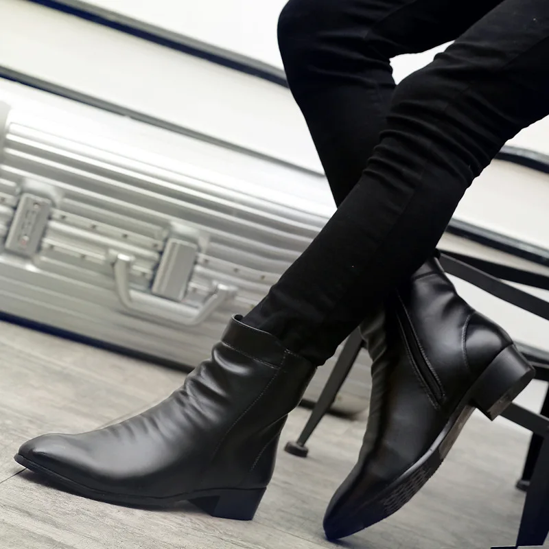 Мужские ботинки деловые вечерние ботильоны на низком каблуке классические