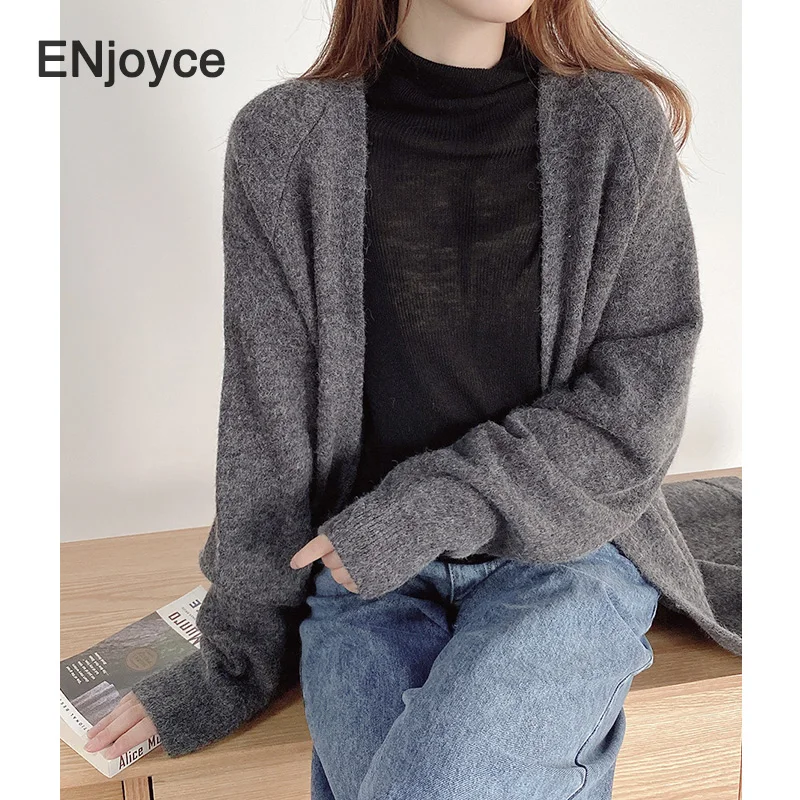 

Autumn Winter New Long Cardigan Women Elegant Ladies Loose Ribbed Knitted Oversize Sweaters Korean Fashion Pockets Coat