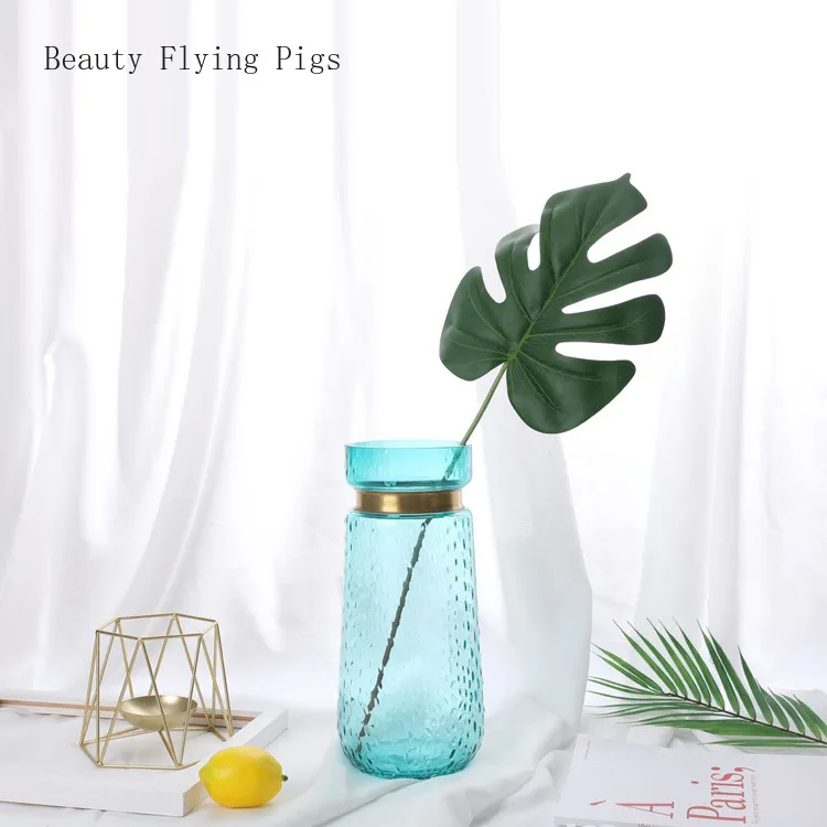 Прямая продажа светильник Роскошная синяя ваза с цветочной текстурой стеклянная