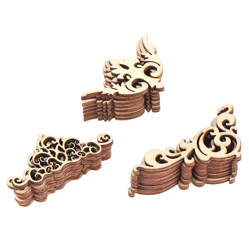 

20Pcs 5cm Natural Wood Crafts Scrapbook DIY Book Corner Flower Lace Pattern Wooden Ornaments Handmade Album Corners