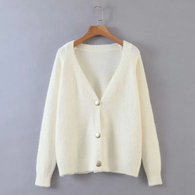 

NORMOV Elegant Long Sleeve Mohair Sweater Women New Single-Breasted Female Cardigan Sweater Soft Flexible Knitted Sweater Tops