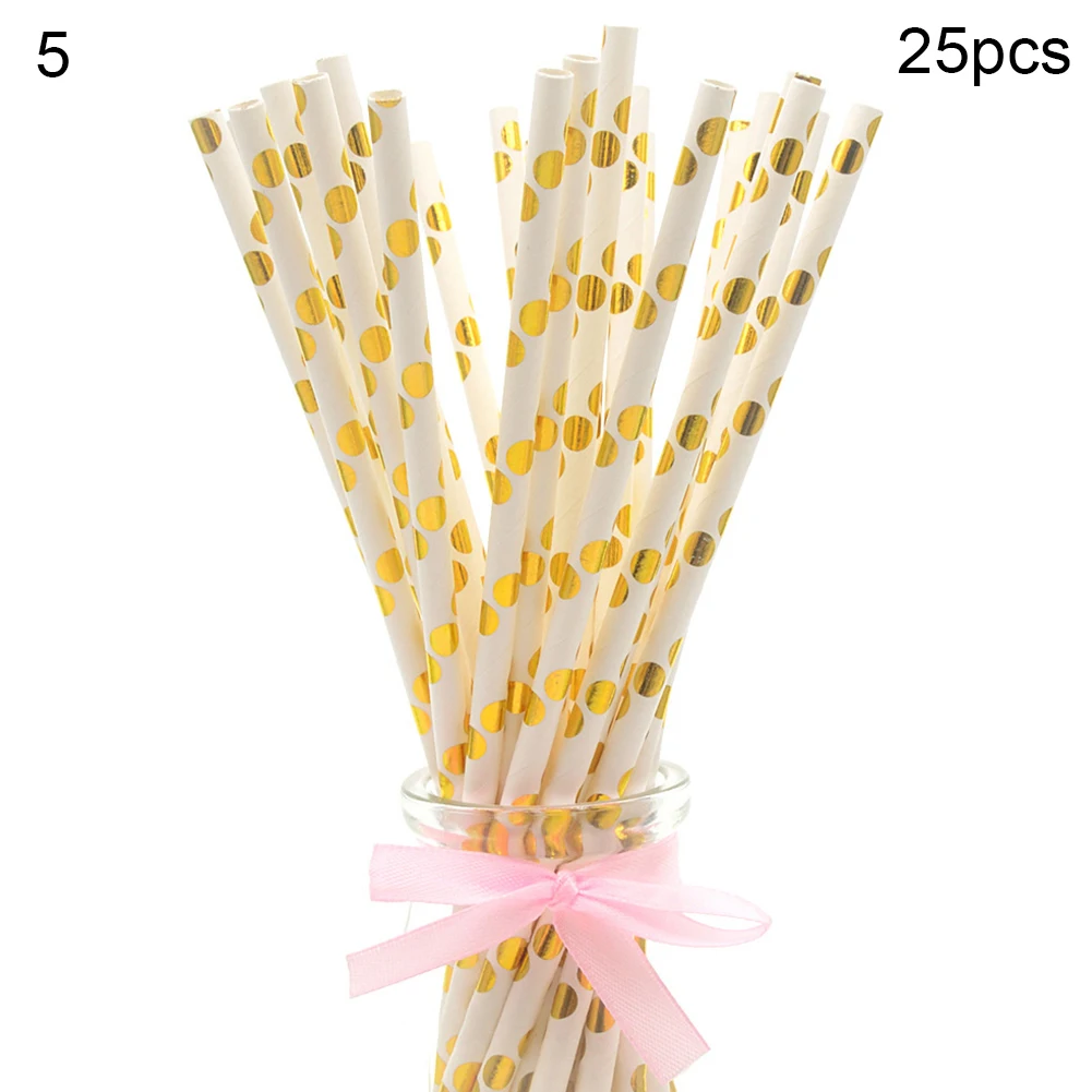 25Pcs Disposable Star Dot Stripe Paper Straws Kids Birthday Wedding Decoration | Дом и сад