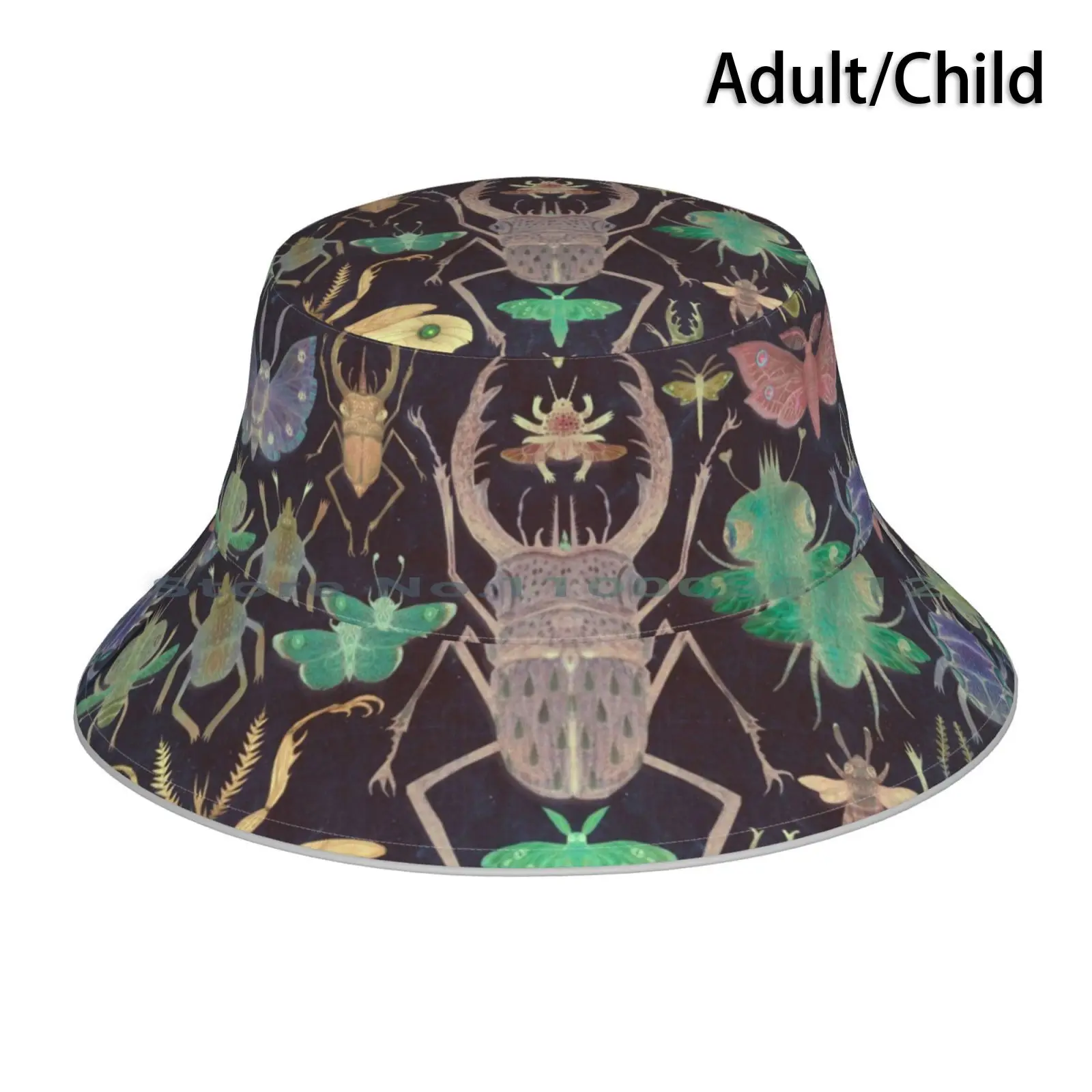 

Entomologist's Wish ( The Neon Version ) Bucket Hat Sun Cap Insect Hawkmoth Stag Beetle Vintage Retro Science Natural History