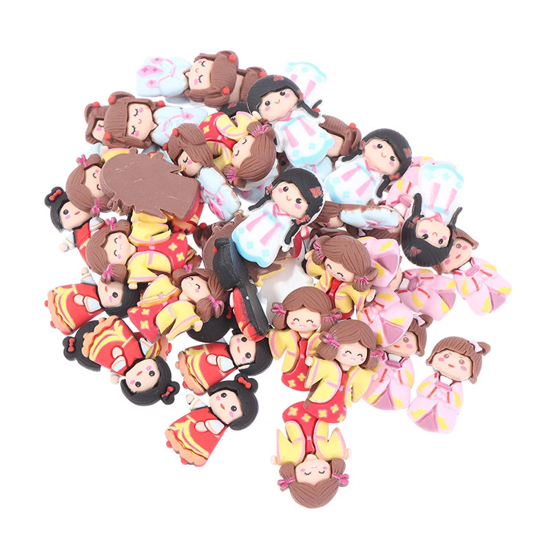 

10Pcs Chinese Style Resin Cartoon Han Fu Girl Cream Mobile Phone Case Accessories