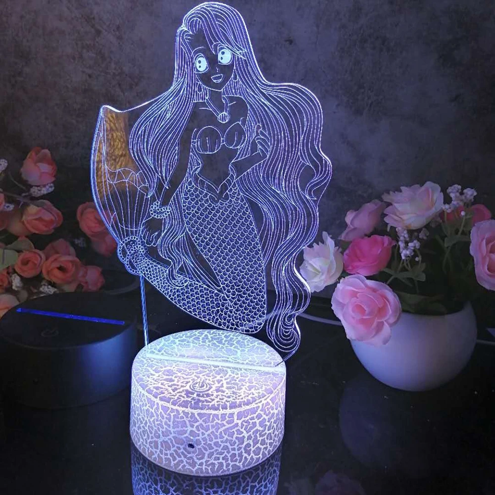 

Led 3D Night Light Mermaid B Pattern Figure Nightlight for Child Bedroom Decor Desk Lamp 16 Color with remote