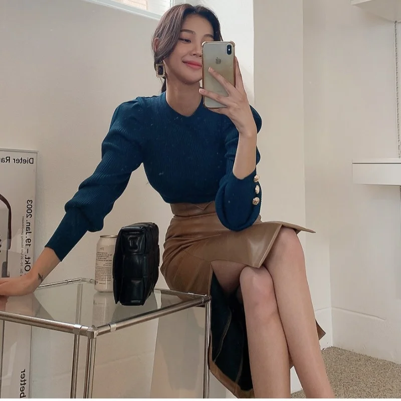 

Рубашка с пышными рукавами женская верхняя одежда осень-зима 2020 Новинка модный универсальный топ с длинными рукавами и регулируемой талией