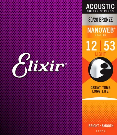 Elixir 11052 акустическая 80/20 бронза с NANOWEB покрытие светильник 12-53