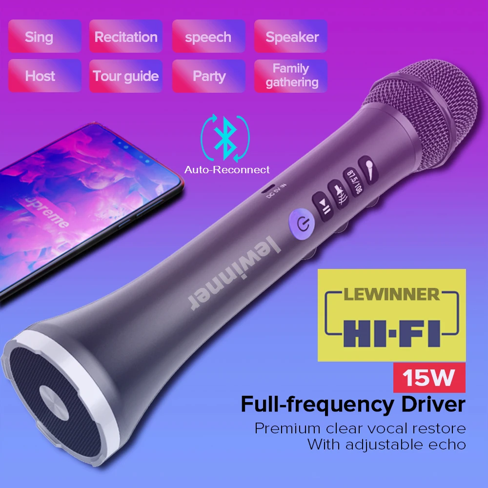 

Lewinner Microphone 2-in-1 Handheld Wiress Microphone Karaoke Microphone L-698 Bluetooth Mic For Children Singing Wedding Host