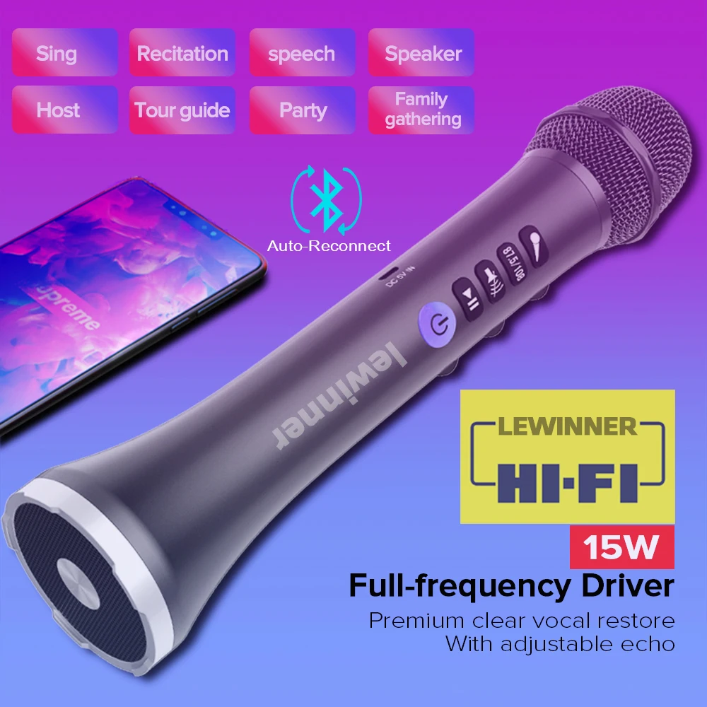 Lewinner L 698 Беспроводной караоке микрофон громкой связи Bluetooth Динамик 2 в 1 Ручной