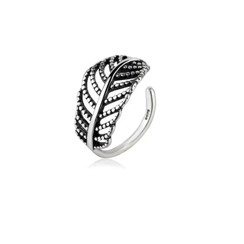 

Genuine 100% Real 925 Sterling Silver Jewelry Leaves Hollow Plant Open For Women Anillos LR025