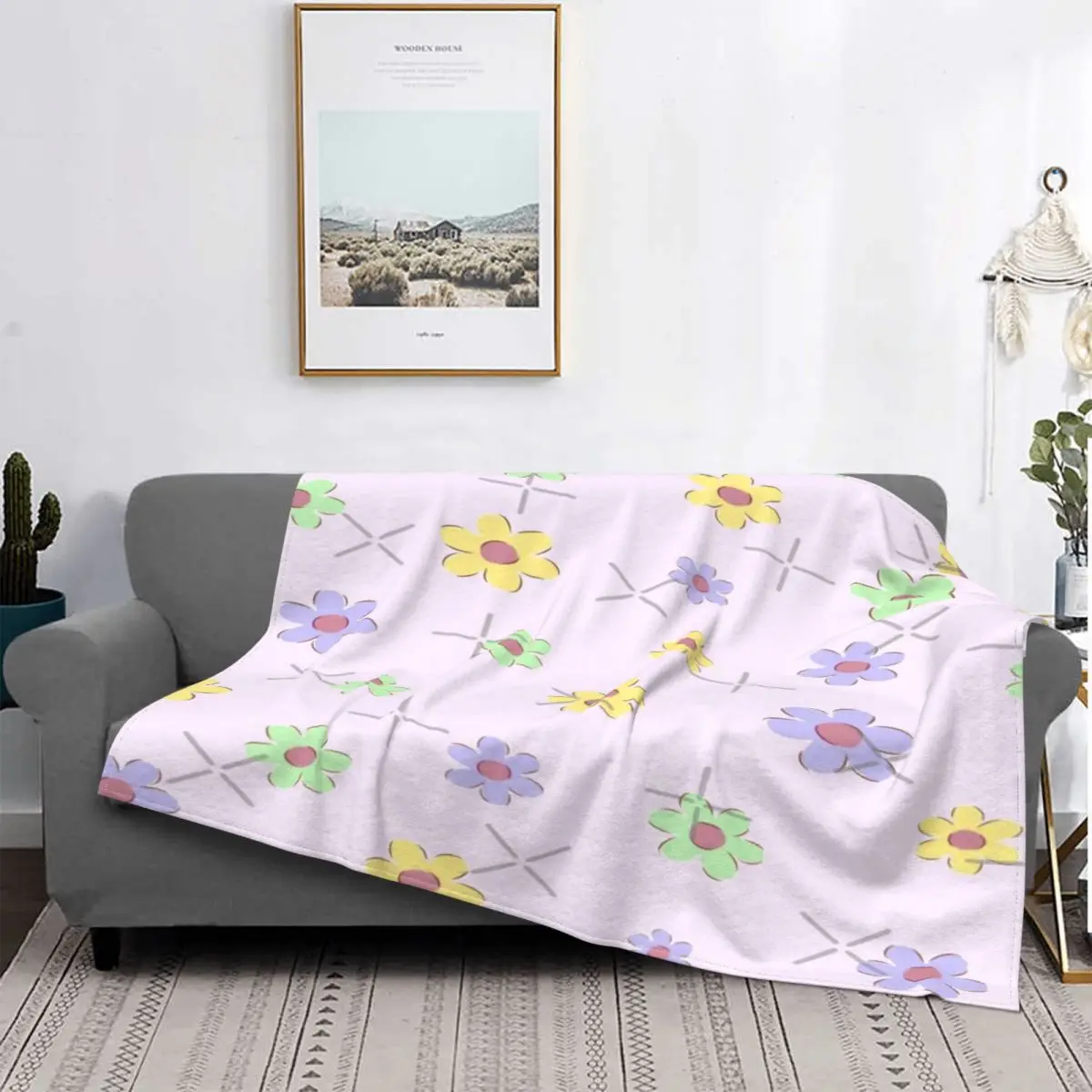 

Manta con patrón de flores de colores Pastel, colcha a cuadros para cama, colcha Kawaii, toalla de playa de lujo, 135