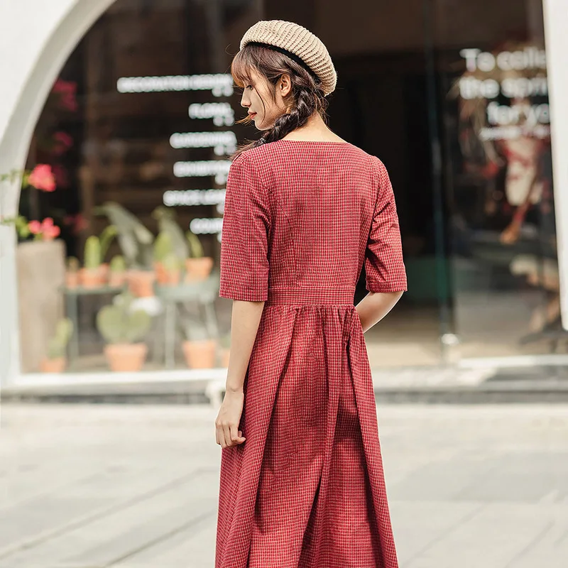 INMAN весна 2020 Новое поступление однобортное клетчатое длинное платье средней