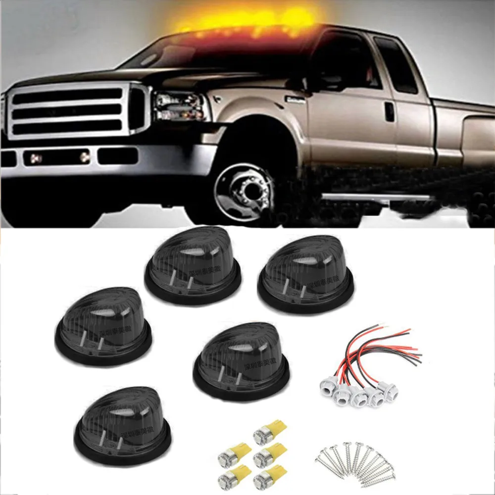 

5pcs Cab Roof Top Marker Lights T10 LED Lamp Amber Smoked Lens Dome Light For Chevy GMC C/K Series 73-87