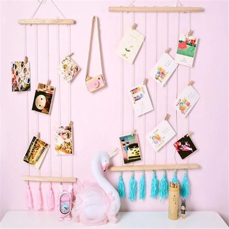 Вешалка для открыток и фото + зажимы деревянная веревка настенная вешалка с