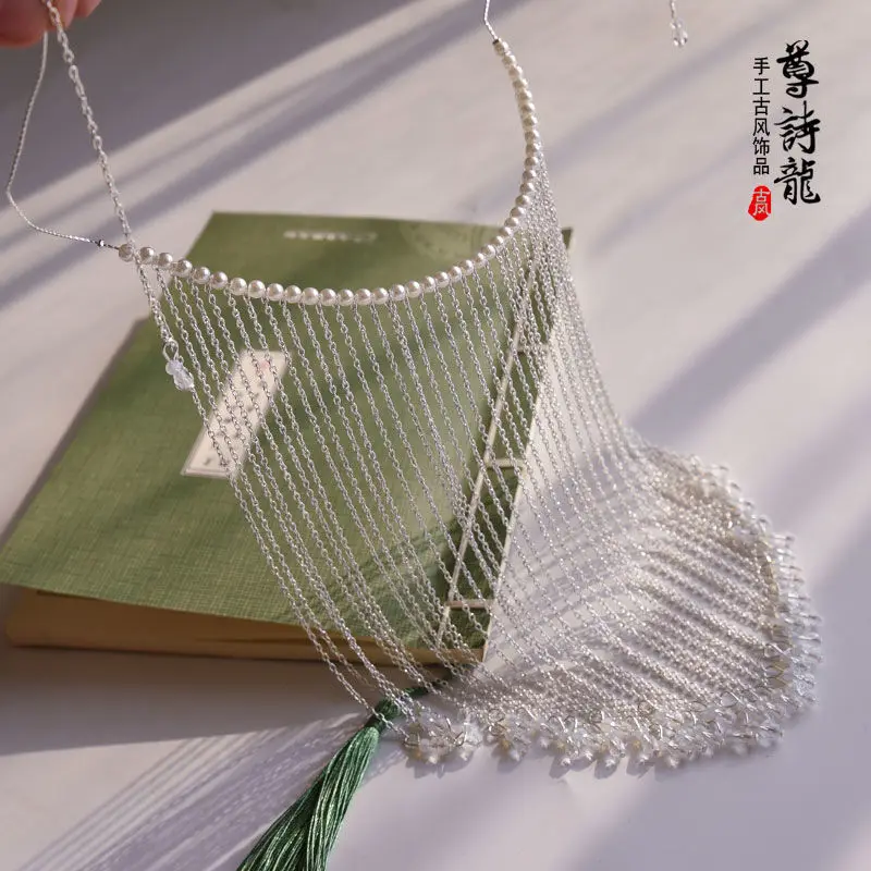 Женская вуаль для волос Hanfu в древнем стиле висячая занавеска ушей с кисточкой на