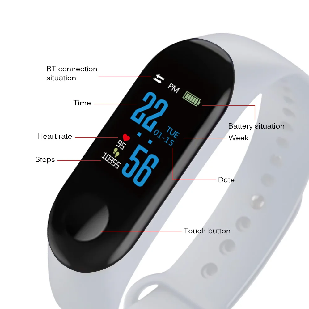 Прохладный M3 IPS Цвет Экран Smart Watch Sport Фитнес браслет IP68 Водонепроницаемый крови