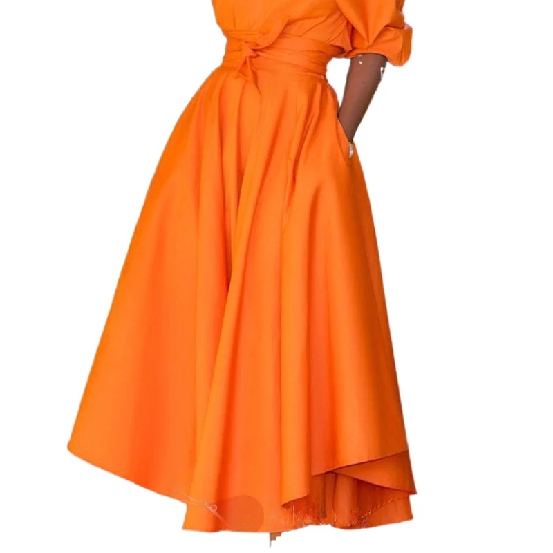 

Women's Clothing 2021 Summer New Style One-shoulder Lace-up Waist Mid-length Trend Comfortable Casual Ladies Fashion Dress WE12