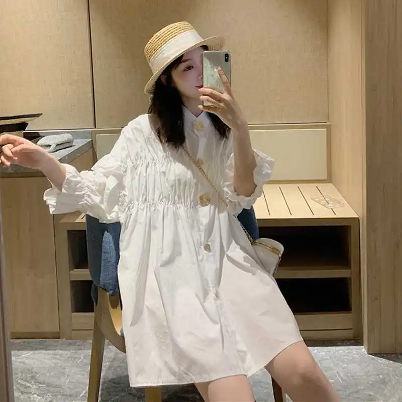 Новинка весна лето Плиссированное дизайнерское однобортное платье рубашка