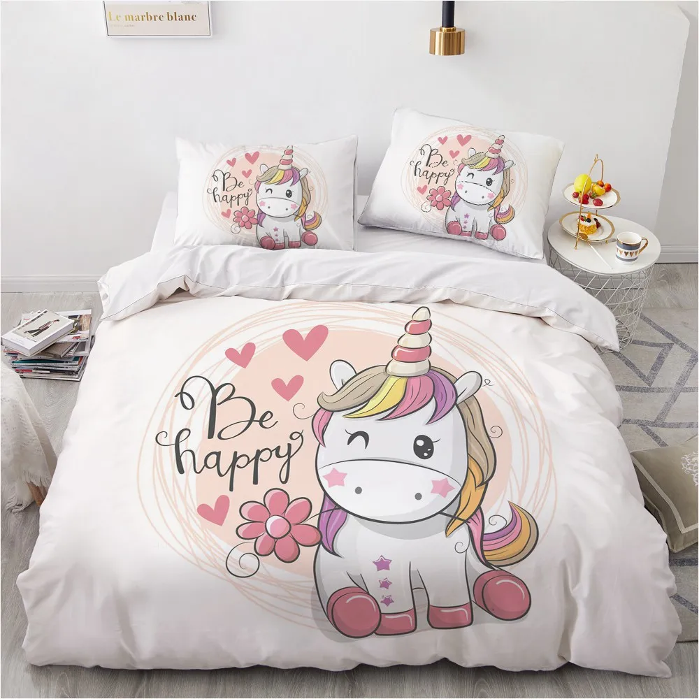 

Comforther Covers Pillow Cases 3D White Custom Design Cartoon Unicorn Duvet Cover Sets Full King Queen Twin Size Bedclothes