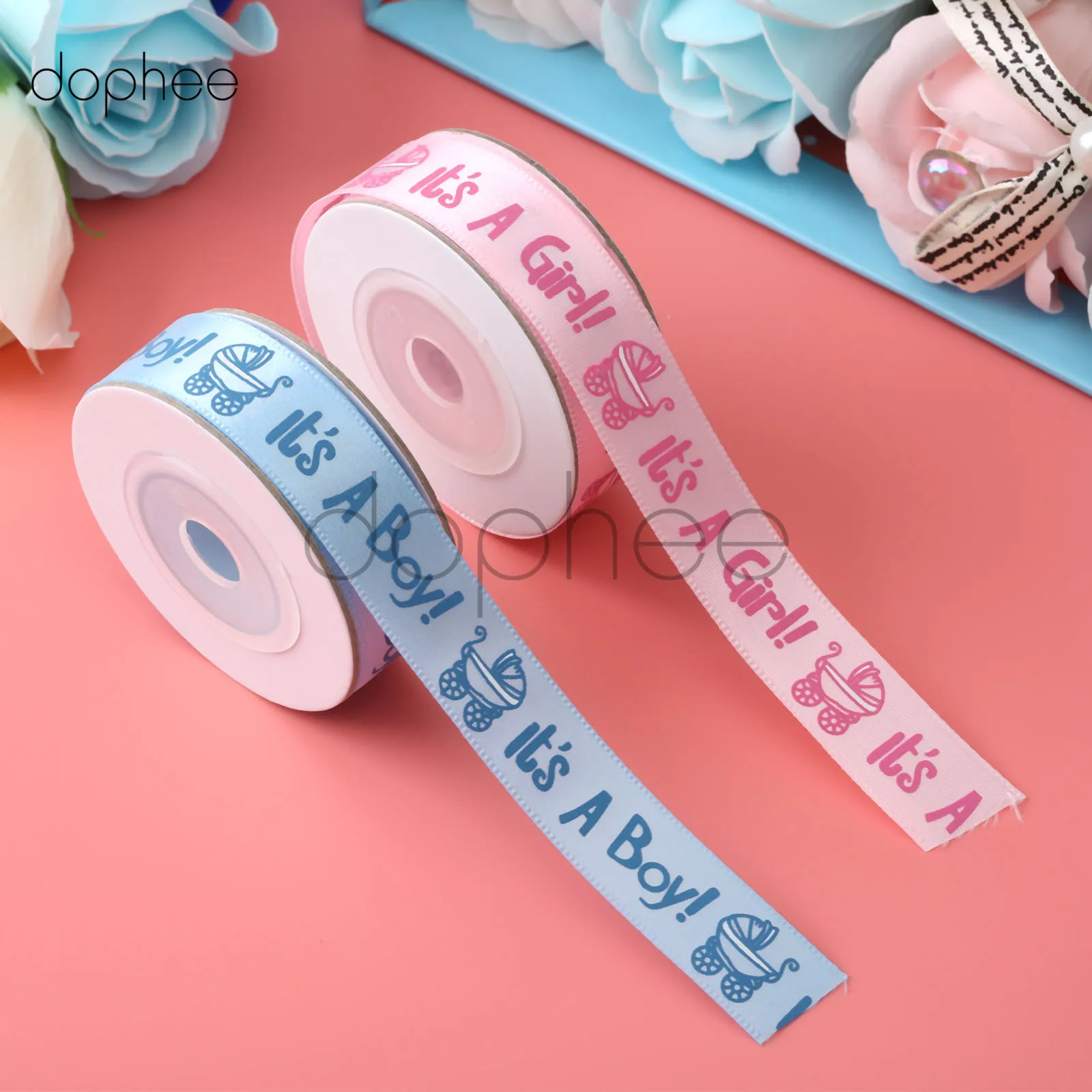 Dophee 10 ярдов атласная лента для детского душа принт мальчика/девочки декор дня