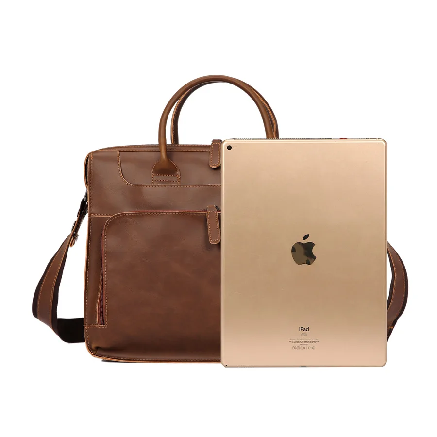Crazy Horse PU Leather Briefcase for Women Men Laptop Bag 14 Inch Shoulder Handbag Documents A4 Storage Organizer of Female 2020