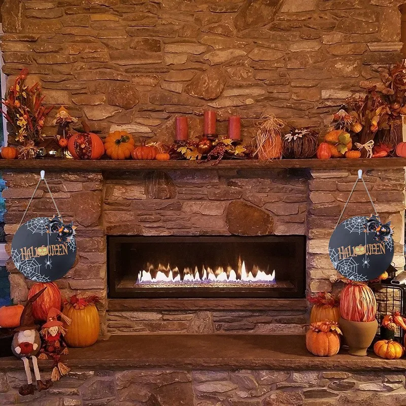 Wood Halloween Front Door Welcome Sign Porch Hanging Rustic Farmhouse Home Spider Web Pumpkin Plaque Decoration | Дом и сад