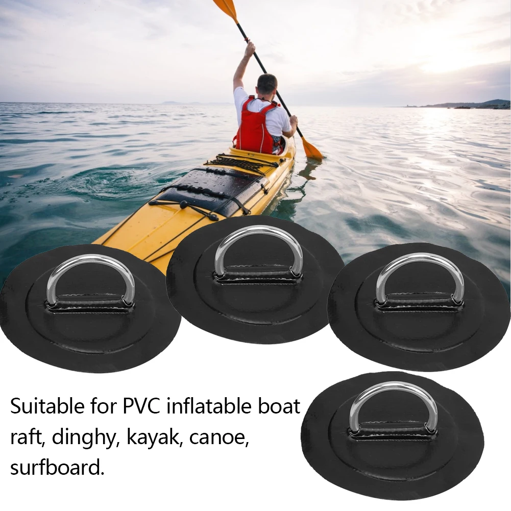 

4Pcs Surfboard Dinghy Boat PVC Patch With Stainless Steel D Ring Deck Rigging Sup Round Ring Pad 8CM Elastic Bungee Rope Kit
