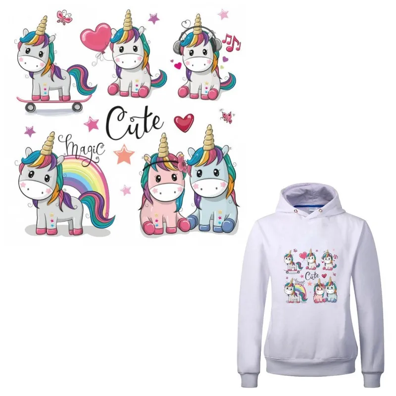 

1 Set Cute Unicorn Animals Iron On Patches For DIY Heat Transfer Clothes T-Shirt Thermal Stickers Decoration Printing