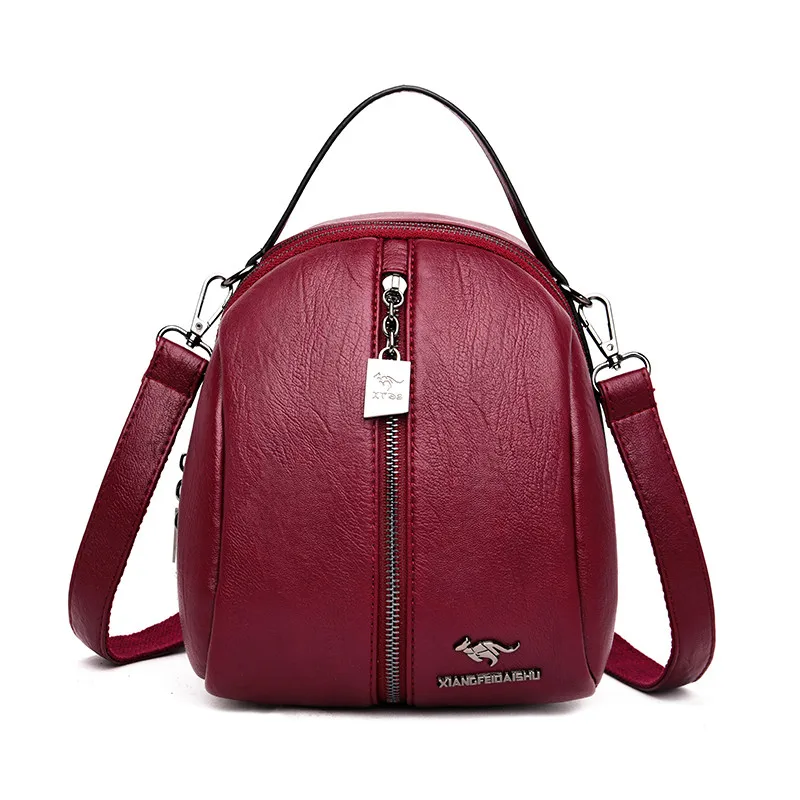 Wine red Мини-рюкзак из мягкой кожи, сумки на плечо для женщин, Многофункциональный маленький рюкзак, женский элегантный дизайн, школьные рюкзаки для девочек-подростков - Цвет: Wine red