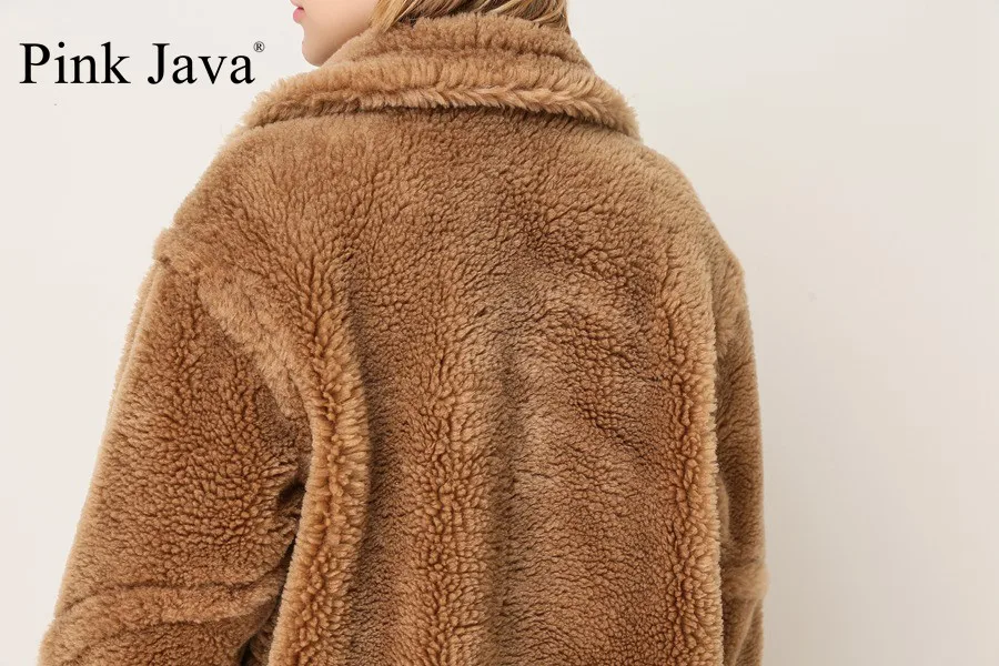Розовое JAVA QC1848 Новое поступление пальто из натурального овечьего меха длинное стильное шерстяное пальто верблюжье плюшевое пальто более размера зимнее женское пальто