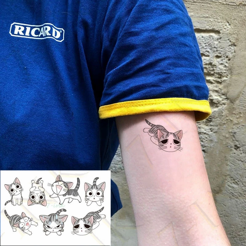 Временные тату наклейки в воде красочные леопардовые Коты милые эмоции боди арт