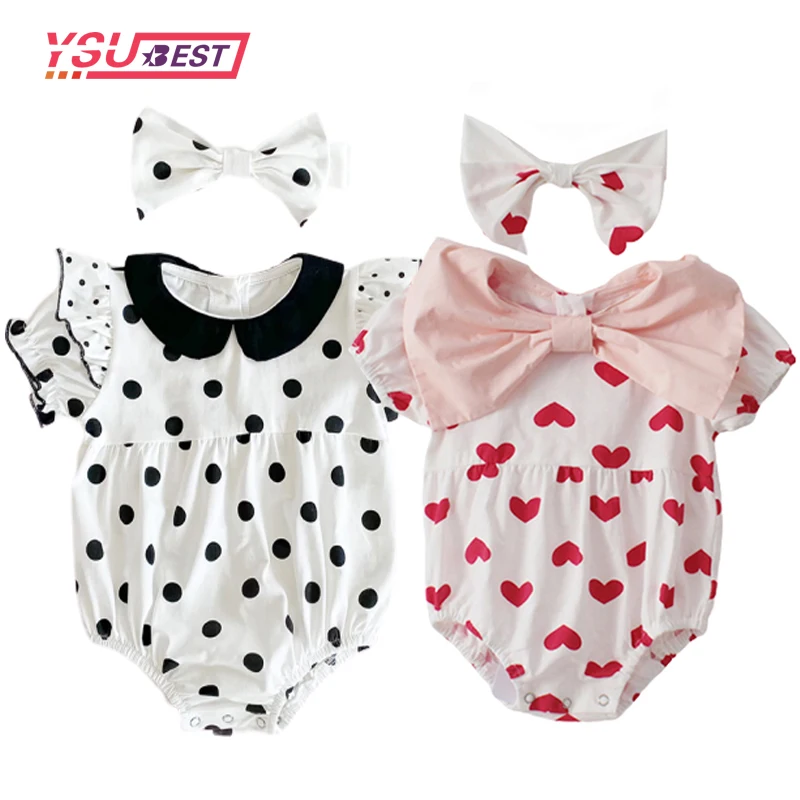 

Newborn Bodysuit Summer Baby Jumpsuit Baby Girl Polka Dot Flying Sleeve Short Sleeve Cotton Triangle Romper Crawling Clothes
